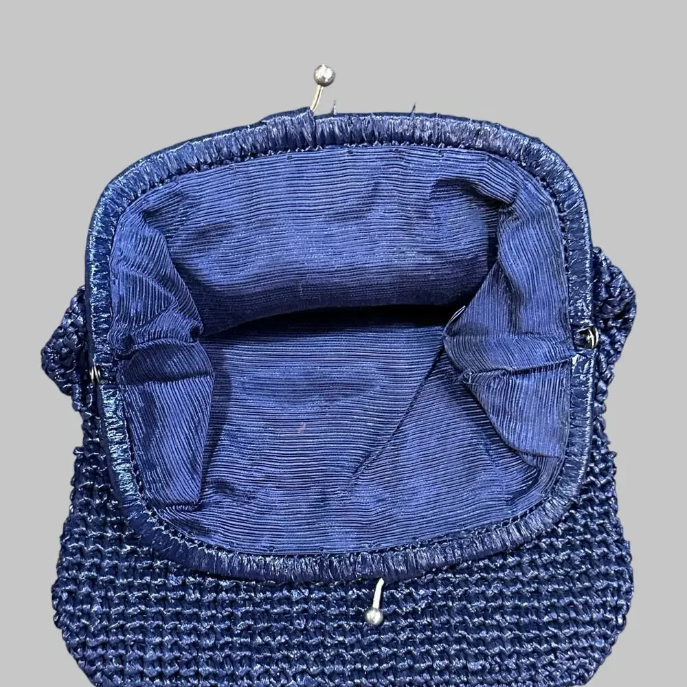 Vintage Navy Blue Woven Evening Clutch – Made in Italy